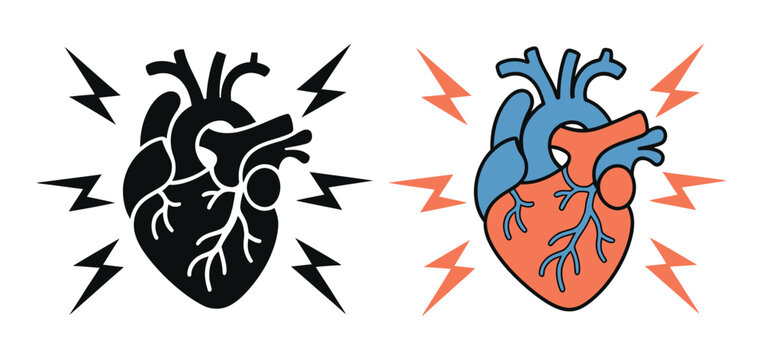 Heart Attack icon symbol illustrating cardiac emergency heart disease risk factors diagnosis treatment and medical support services