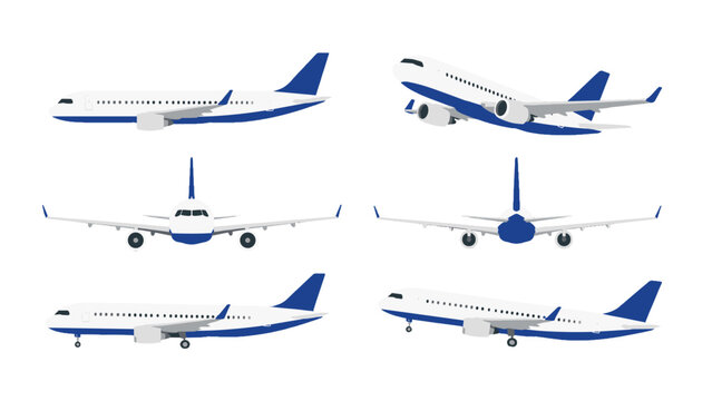 Commercial passenger airplane set in multiple viewing angles