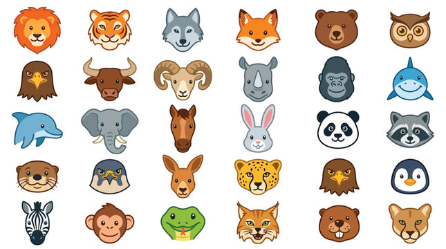 Round cartoon animal sticker and avatar icon collection, designed as a cute set of profile avatars and digital stickers for social media, apps, and creative branding.