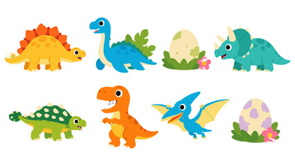 Cute cartoon dinosaur set with eggs and prehistoric animals © Alan