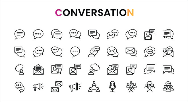 Communication Icons Collection Black Line Art On White Background
