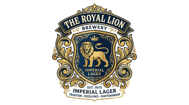 Royal Lion Brewery vintage golden imperial lager badge logo.