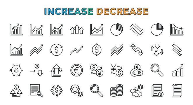 Financial Increase And Decrease Line Icons On White Background