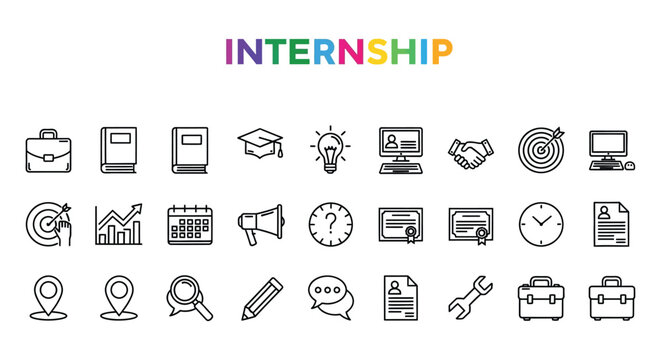 Internship Line Icons Set On White Background