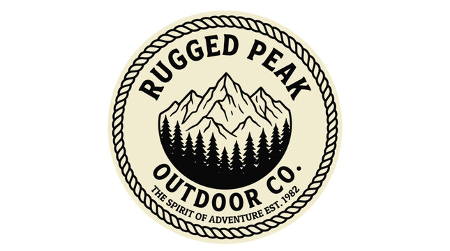 Outdoor company logo, hiking brand identity, camping gear branding, tourism company logo, adventure business identity, apparel branding, badge, sticker, merchandise.