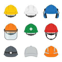 Fototapeta premium 9 item Hard hat icons safety helmet vector graphics construction headwear symbols