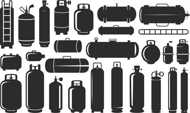cylinder industrial and portable gas bottle shapes vector icons
