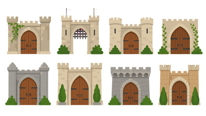 Set of medieval castle gates and stone fortress entrances © Alan