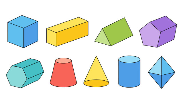 Colorful set of basic geometric solid shapes illustration