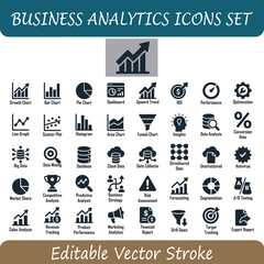 Business analytics icons set editable vector illustration for data analysis and visualization © Abdul