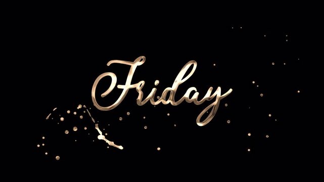 Friday handwriting with golden ink splashes rendered in 4K resolution transparent background