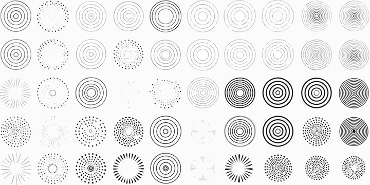 Concentric circle pattern with dotted variations black and white vector illustration
