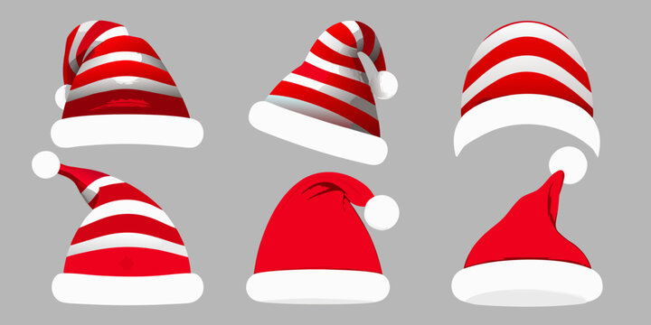Santa Hats Collection Red And White Striped 3d Renderings