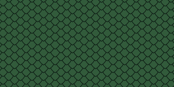 Green dragon, lizard or snake scale pattern. Reptile skin or fish squama background. Mermaid tail print. Tile roofing design. Vector flat illustration.