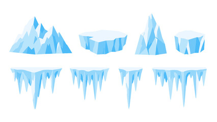 Set of blue icebergs and icicles isolated on white © Alan