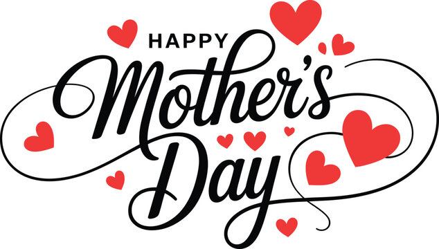 Happy mother's day calligraphy with red hearts