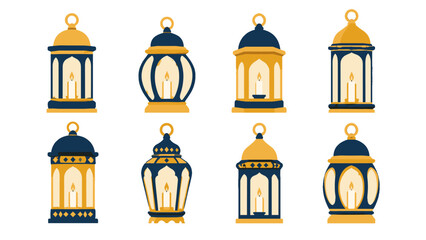 Set of decorative candle lantern icons in flat vector style © Alan