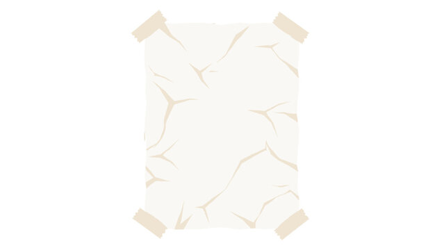 Crumpled paper sheet taped at four corners on white background