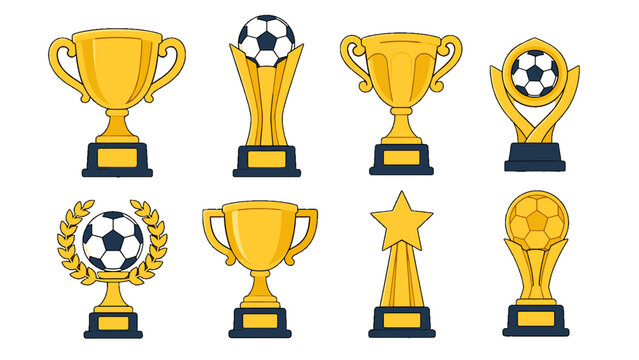 Set of soccer trophy cup icons in flat vector style