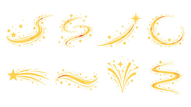 Golden sparkling star trail swirls and magical comet elements