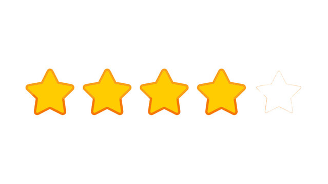 Five star rating icon row with four filled stars and one outline