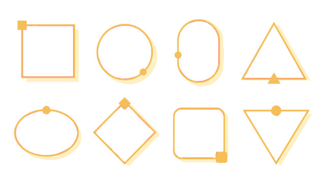 Set of golden geometric outline frames on white background