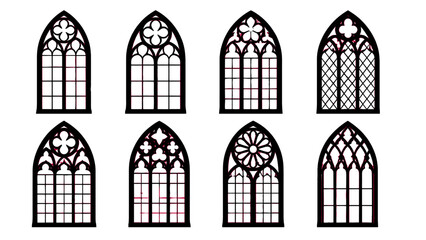 Plakat Set of gothic arched window silhouettes with ornate tracery