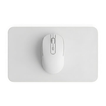 Minimalist wireless computer mouse on mousepad isolated on transparent background