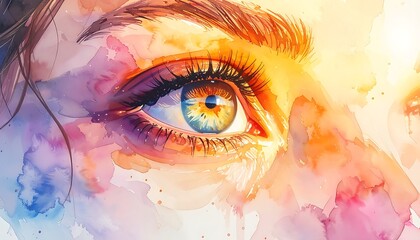A watercolor painting of a human eye with vibrant colors © Zeus