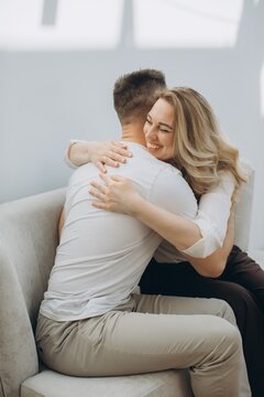 Woman hugging man feeling comfort and support