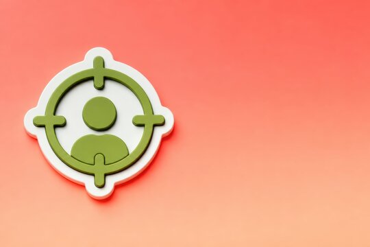 Target user icon with person silhouette on coral background for marketing and audience segmentation