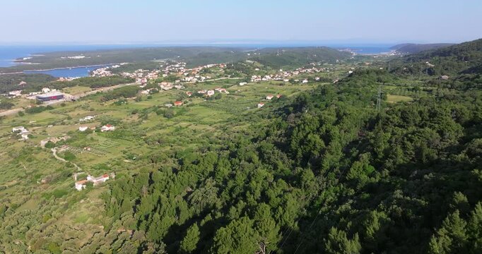 Aerial View of Fertile Valley on Rab Island, Croatia