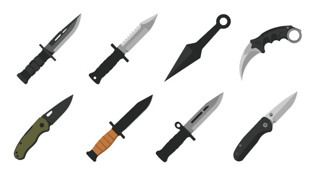 Set of combat knives and throwing blade vector illustration