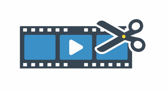 A graphic icon depicts a film strip with a play button and scissors cutting it