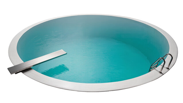 Round swimming pool with diving board and ladder