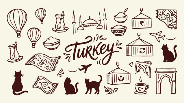 turkey travel culture heritage pattern, iconic turkish historic landmark background, traditional turkey bazaar life illustration, mediterranean culture travel souvenir print, historic eastern landscap