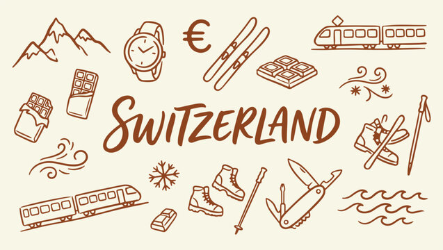 switzerland travel mountains nature pattern, iconic swiss alpine winter background, traditional switzerland luxury ski illustration, alpine culture travel souvenir print, winter mountain landscape res