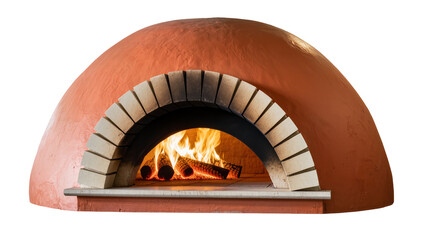 Terracotta dome pizza oven with burning logs inside © Friedrich