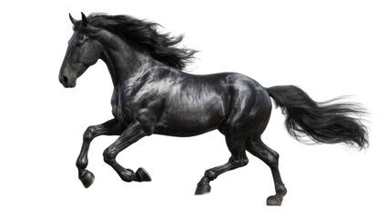 Majestic black horse galloping with flowing mane and tail © Solene