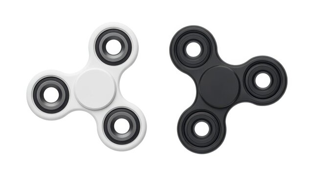 Black and white hand fidget spinner toys isolated on transparent background