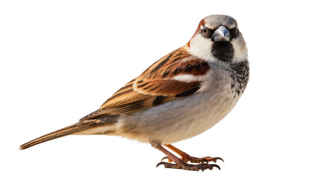 Male house sparrow bird with brown wings and grey body