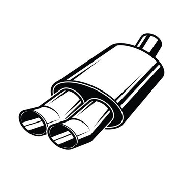 Exhaust muffler with dual chrome tips vector illustration.
