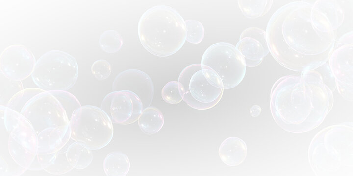 Realistic wet bubble isolated on dark background creating abstract sphere effect with rainbow spectrum reflections and smooth shiny surface