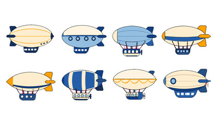 Set of colorful cartoon airships and blimps in flat vector style © icon_art