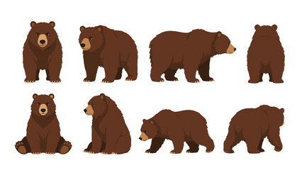 Fototapeta premium Brown bear character set in multiple poses and views