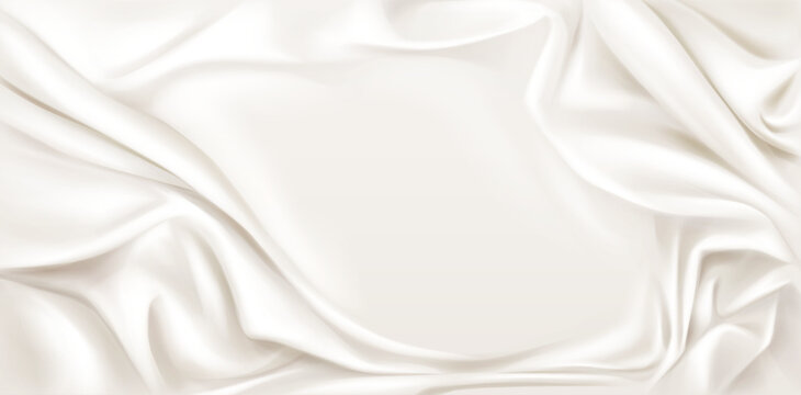 White cream gradient background with luxurious silk texture and elegant pearl tones. Abstract grey fabric waves - soft patterns for cosmetic beauty products and studio design layouts.