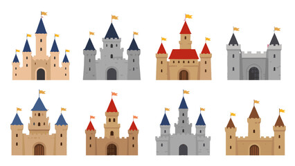 Set of medieval castle icons in flat vector style © icon_art