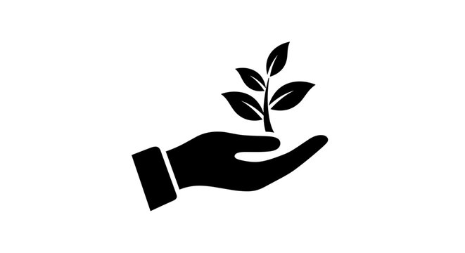 Hand holding a small green plant seedling icon.