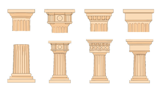 Set of classical column capitals and pillars in vector style
