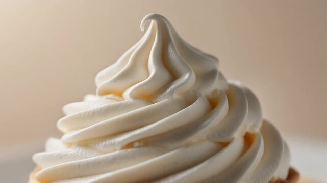 Close up of creamy soft serve ice cream swirl with smooth texture and vanilla flavor